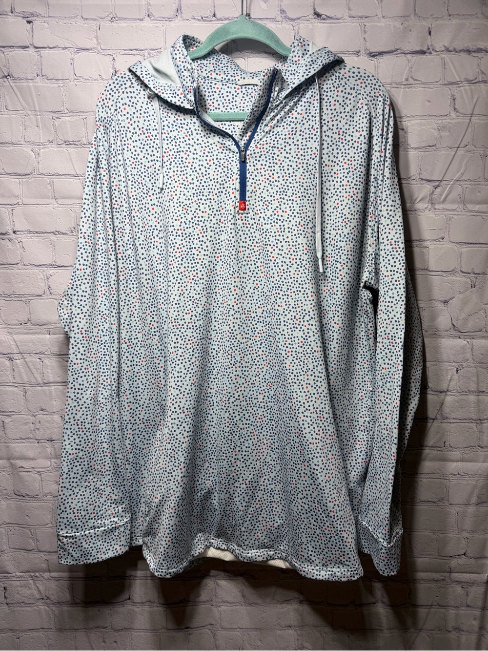 Swannies Men's Light Blue Quarter ZIp Hooded Pullover with Micro Dot Print
